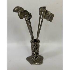 Vintage 1999 Fine Pewter Mini Golf Bag Cocktail Picks / 5 picks